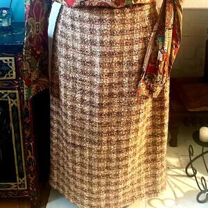 NEW LAFAYETTE 148 NUBBY TWEED SKIRT GOLD FLECKS 10